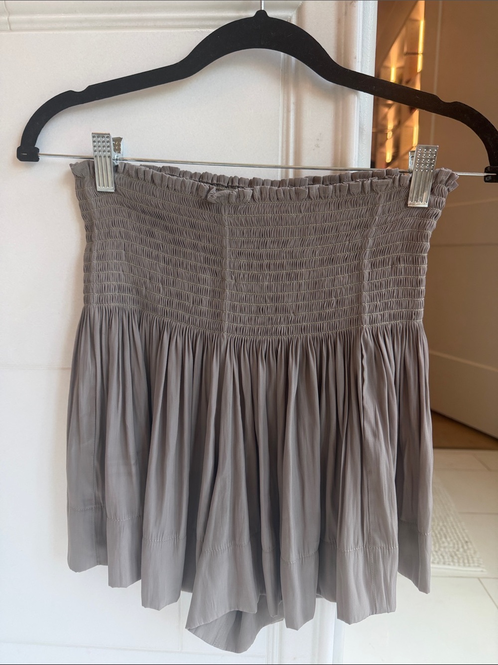 Smocked Waist Mini Skirt in Taupe